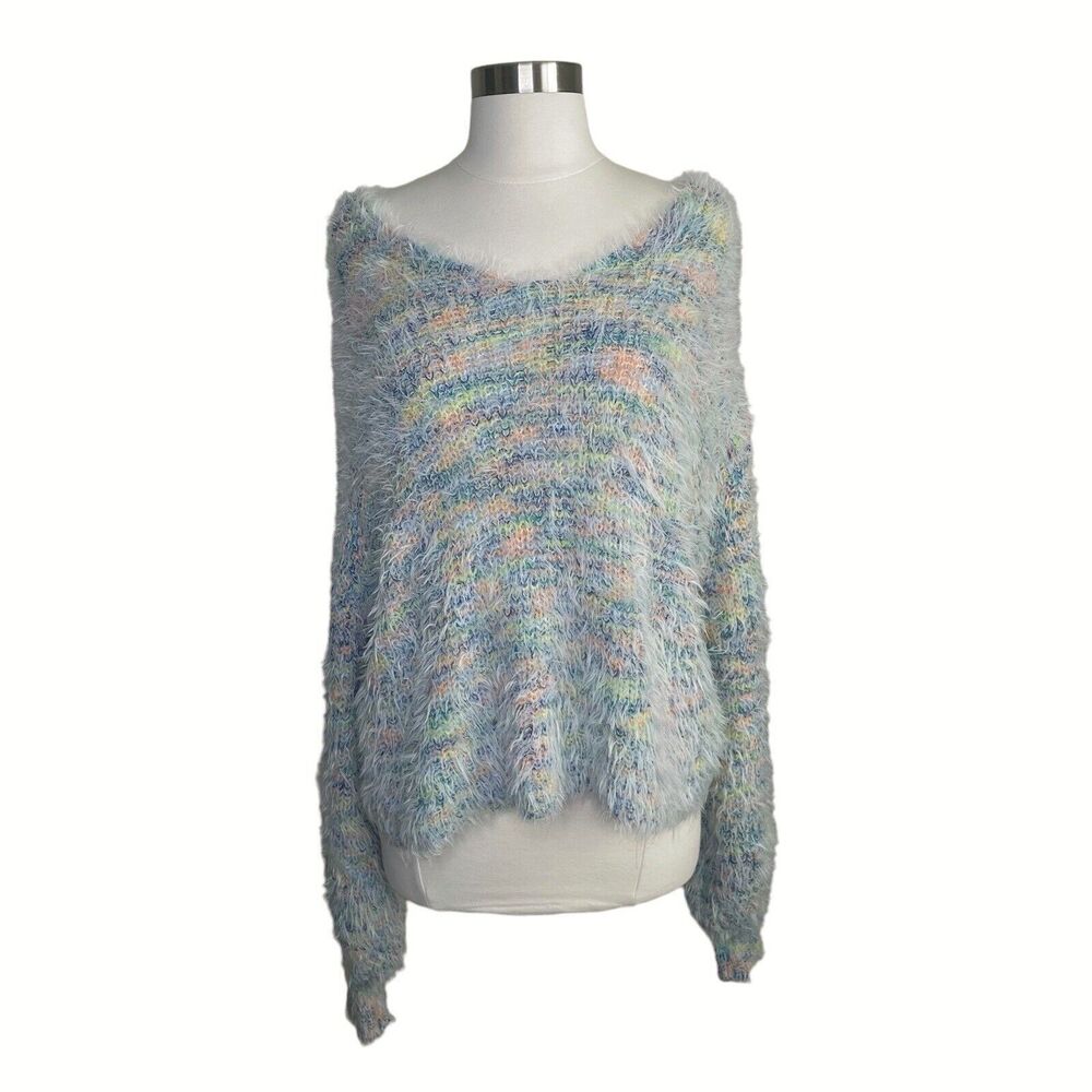 Free People Sweater S Gelato Pullover Oversized Fuzzy Eyelash Soft Long Sleeve